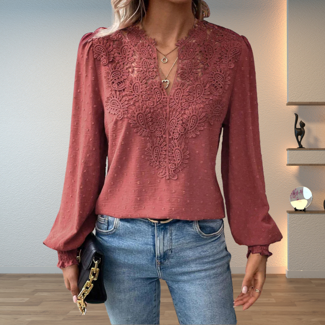 Blusa Mujer con Bordado Frontal Manga Larga Elegante
