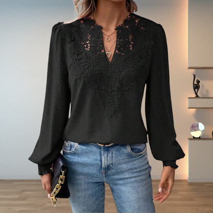 Blusa Mujer con Bordado Frontal Manga Larga Elegante