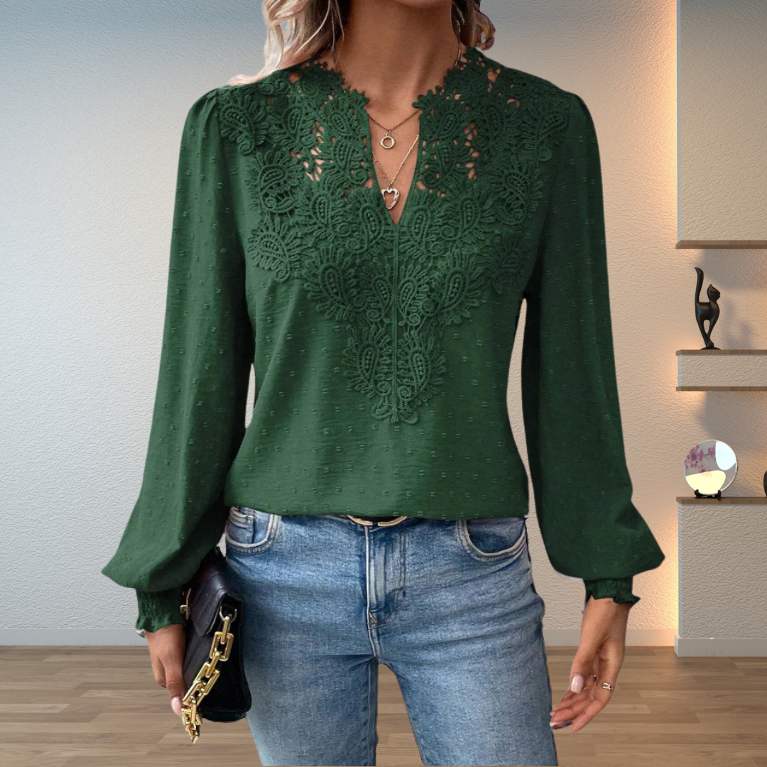 Blusa Mujer con Bordado Frontal Manga Larga Elegante