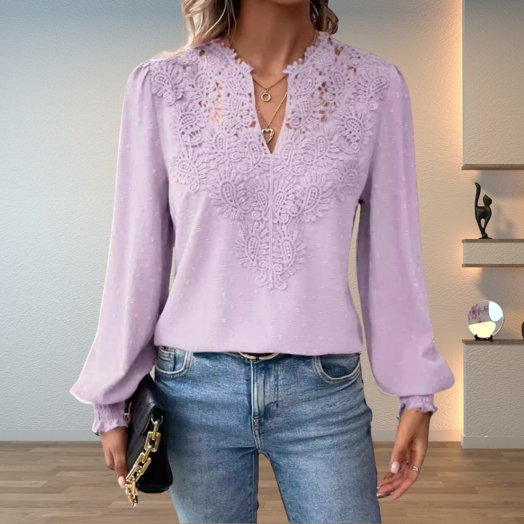 Blusa Mujer con Bordado Frontal Manga Larga Elegante