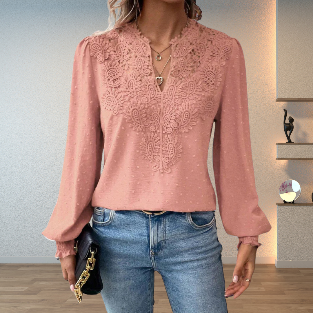 Blusa Mujer con Bordado Frontal Manga Larga Elegante