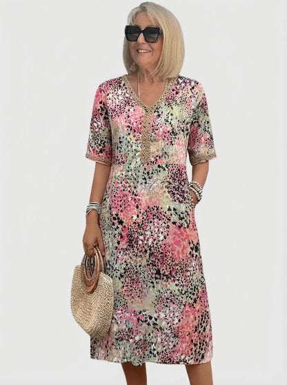 Vestido midi mujer de tela ligera estampado oceánico