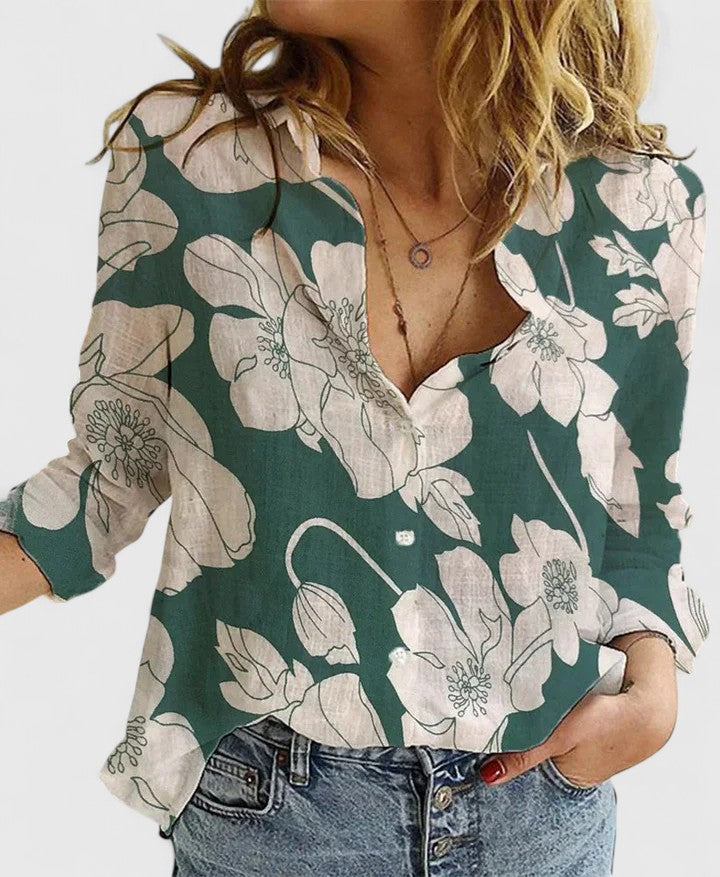 Camisa Mujer de Lino Cuello de Solapa