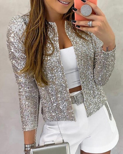Blazer mujer con lentejuelas y corte abierto elegante