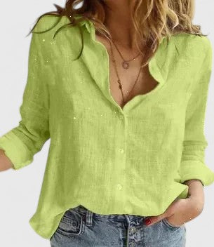 Camisa Mujer de Lino Cuello de Solapa