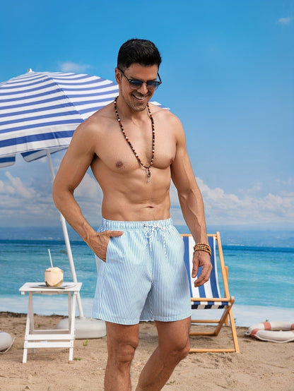 Pantalón Corto Hombre Playa Estampado Rayas Ajuste Cómodo