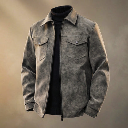 Chaqueta Hombre de Cuero Silueta Retro Varios Bolsillos