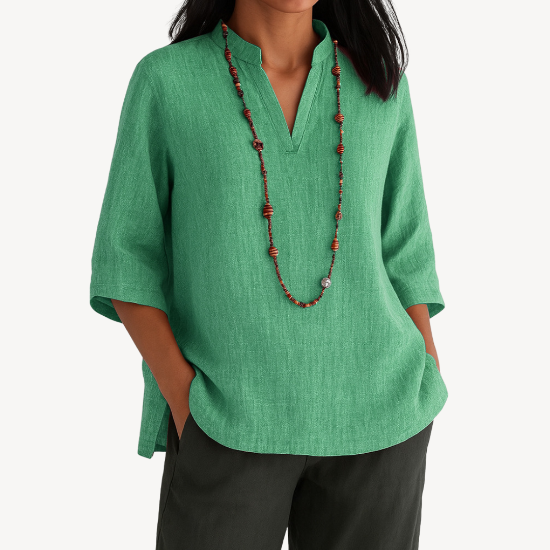 Blusa túnica mujer Manga tres cuartos Escote en V