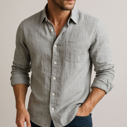 Camisa Hombre de Lino Manga Larga con Botones