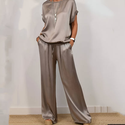 Conjunto Mujer Satén y Pantalón Largo