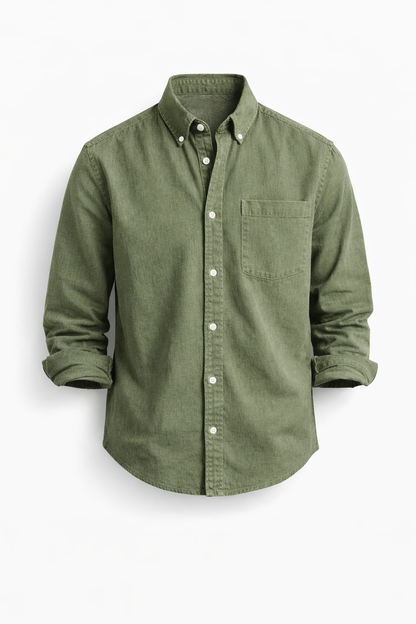 Camisa hombre de lino botones manga larga elegante