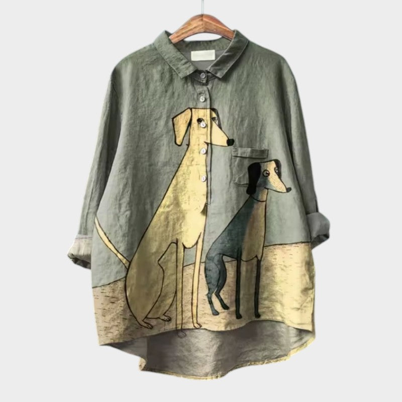 Blusa Mujer de Lino Estampada Corte Oversize