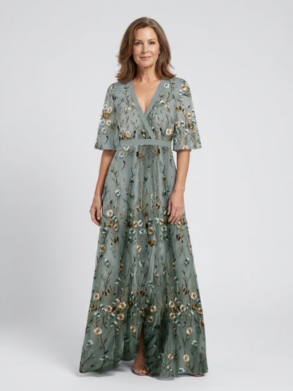 Vestido maxi Mujer tejido fresco cuello en V elegante