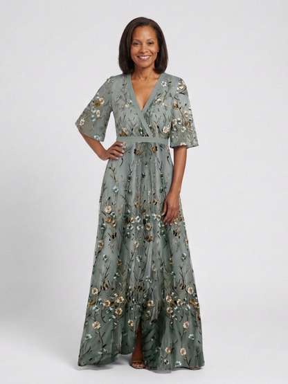 Vestido maxi Mujer tejido fresco cuello en V elegante