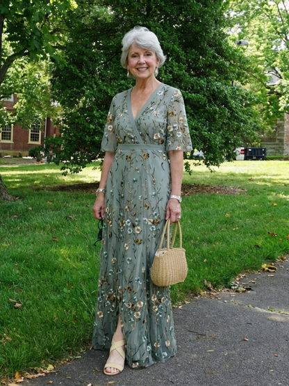 Vestido maxi Mujer tejido fresco cuello en V elegante