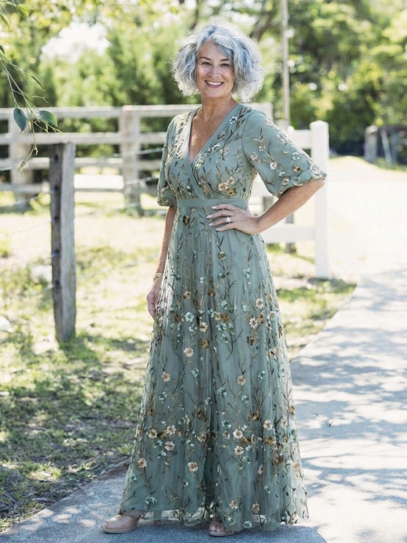 Vestido maxi Mujer tejido fresco cuello en V elegante