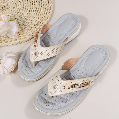 Sandalias Cuña Mujer con Tiras Decorativas Elegantes