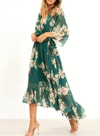 Vestido Largo Mujer Volantes Escote en V Verano