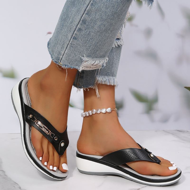 Sandalias Cuña Mujer con Tiras Decorativas Elegantes
