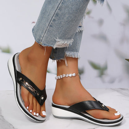 Sandalias Cuña Mujer con Tiras Decorativas Elegantes