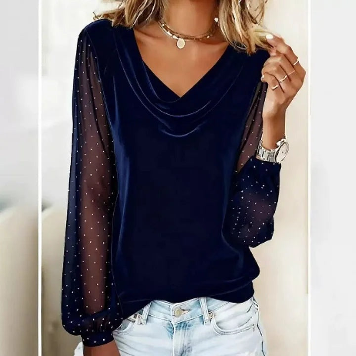 Blusa Mujer de Gasa Mangas Transparentes Escote en V