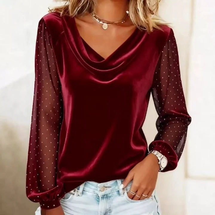 Blusa Mujer de Gasa Mangas Transparentes Escote en V