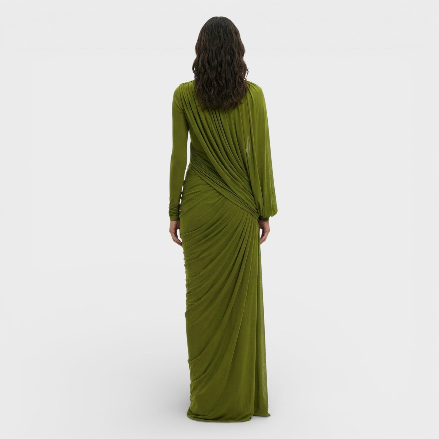 Vestido Largo Mujer Drapeado Cuello Alto Manga Larga