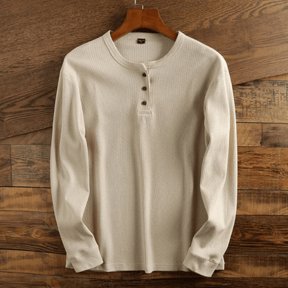 Camiseta Henley Hombre Manga Larga Algodón Ajustada