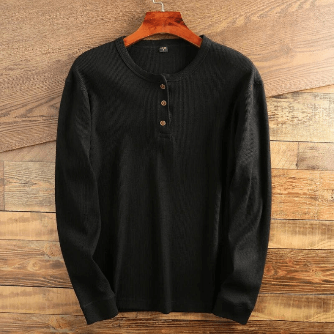 Camiseta Henley Hombre Manga Larga Algodón Ajustada