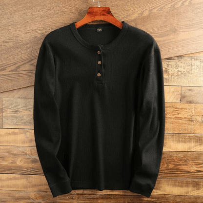 Camiseta Henley Hombre Manga Larga Algodón Ajustada