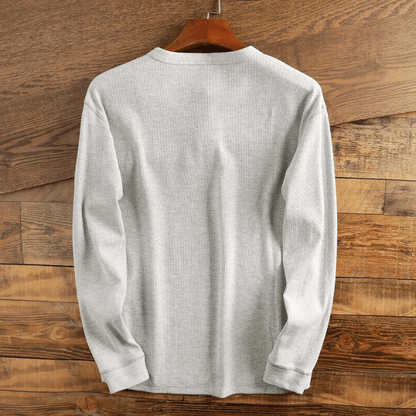 Camiseta Henley Hombre Manga Larga Algodón Ajustada