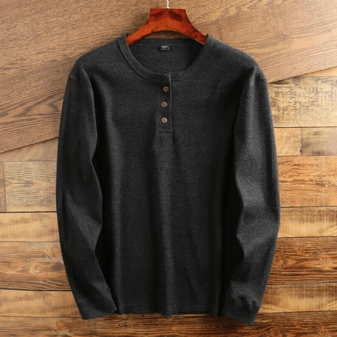 Camiseta Henley Hombre Manga Larga Algodón Ajustada