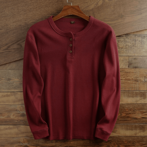 Camiseta Henley Hombre Manga Larga Algodón Ajustada