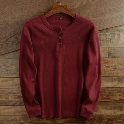 Camiseta Henley Hombre Manga Larga Algodón Ajustada