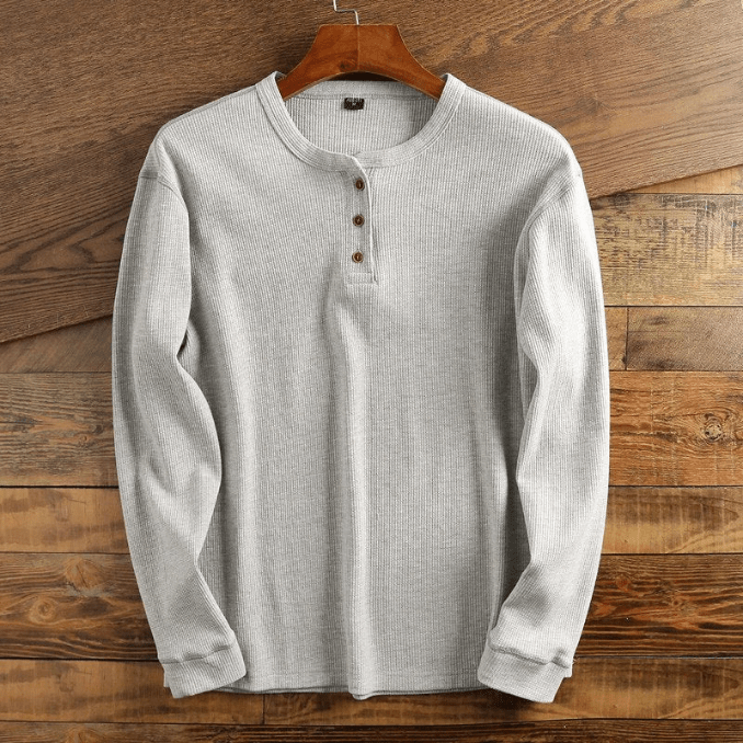 Camiseta Henley Hombre Manga Larga Algodón Ajustada