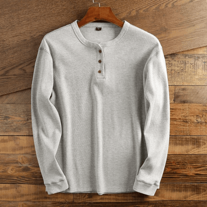 Camiseta Henley Hombre Manga Larga Algodón Ajustada