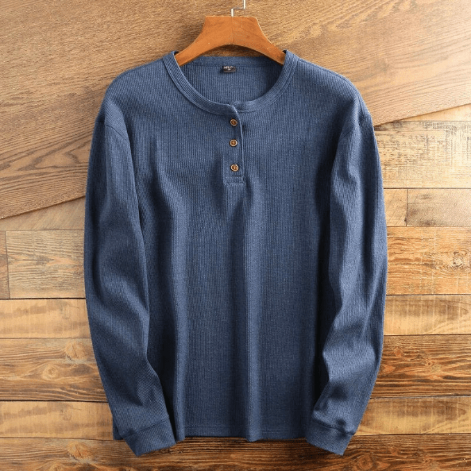 Camiseta Henley Hombre Manga Larga Algodón Ajustada
