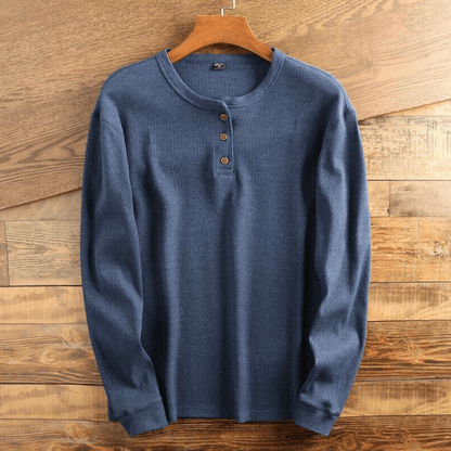 Camiseta Henley Hombre Manga Larga Algodón Ajustada
