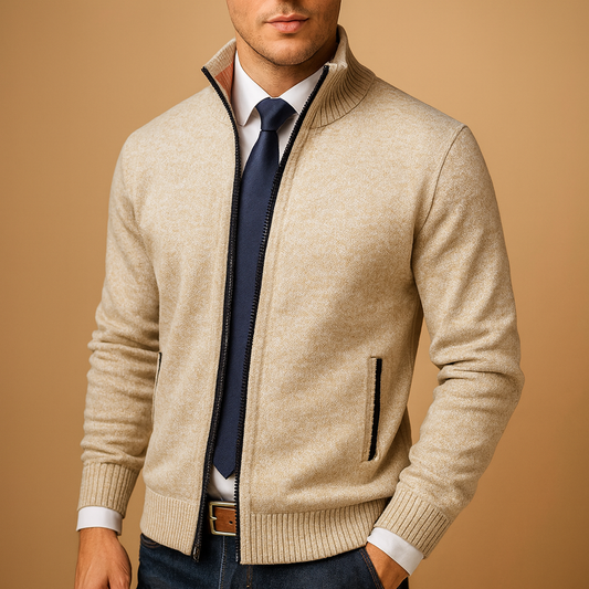 Chaqueta Hombre de Punto con Forro Polar Cremallera Cuello Alto - Mavetta