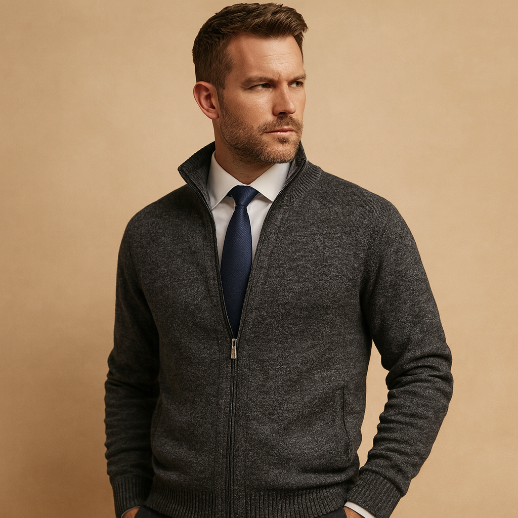 Chaqueta Hombre de Punto con Forro Polar Cremallera Cuello Alto