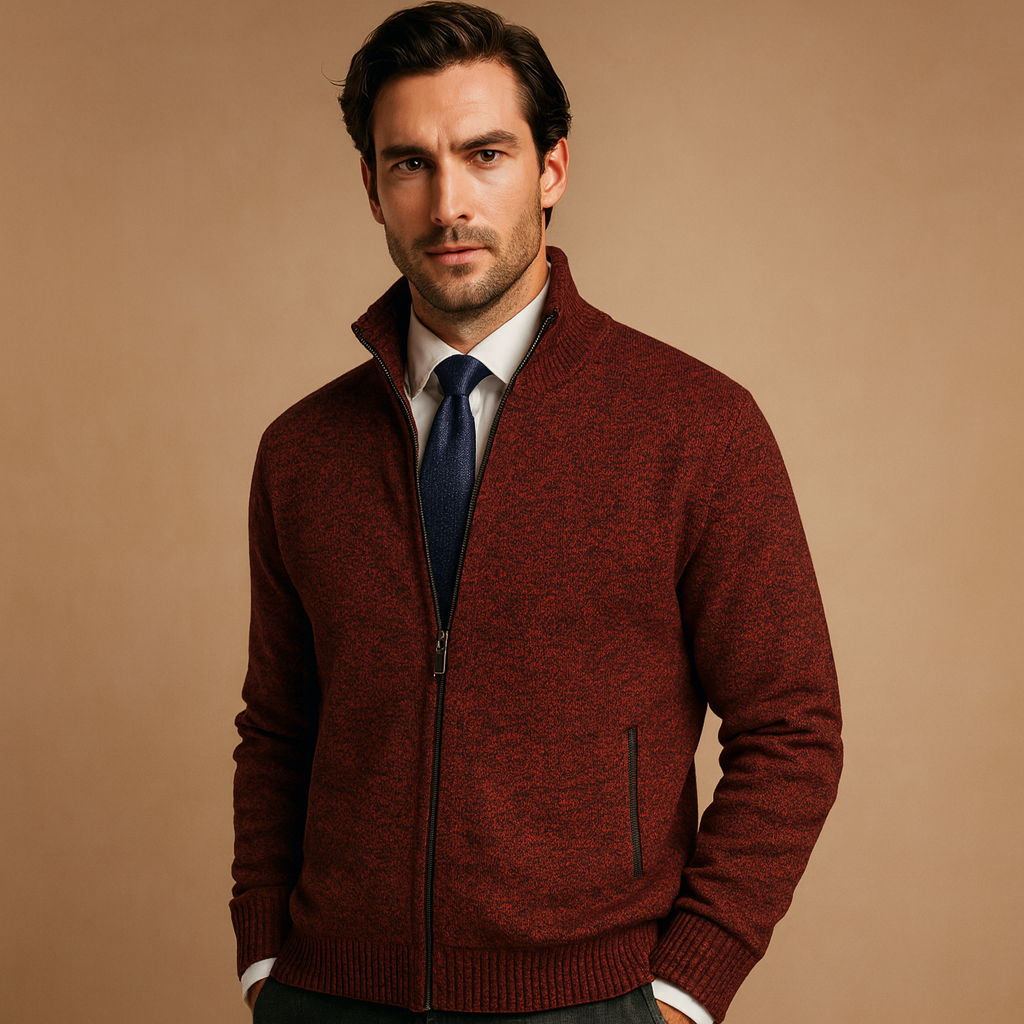 Chaqueta Hombre de Punto con Forro Polar Cremallera Cuello Alto