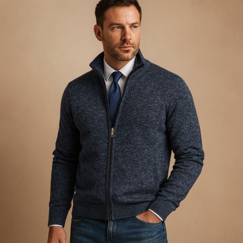 Chaqueta Hombre de Punto con Forro Polar Cremallera Cuello Alto