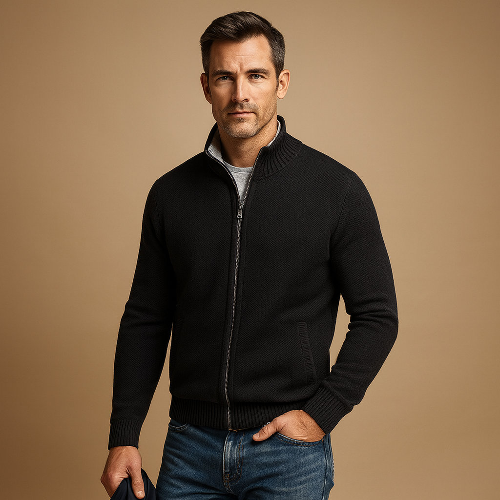 Chaqueta Hombre de Punto con Forro Polar Cremallera Cuello Alto