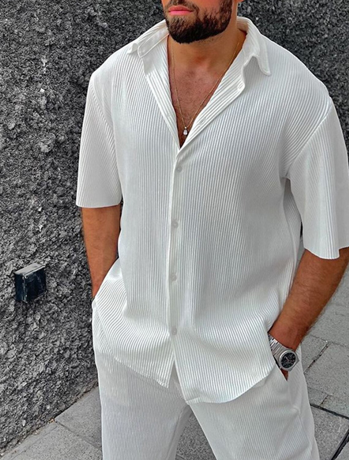 Conjunto verano hombre camisa texturizada pantalón cómodo