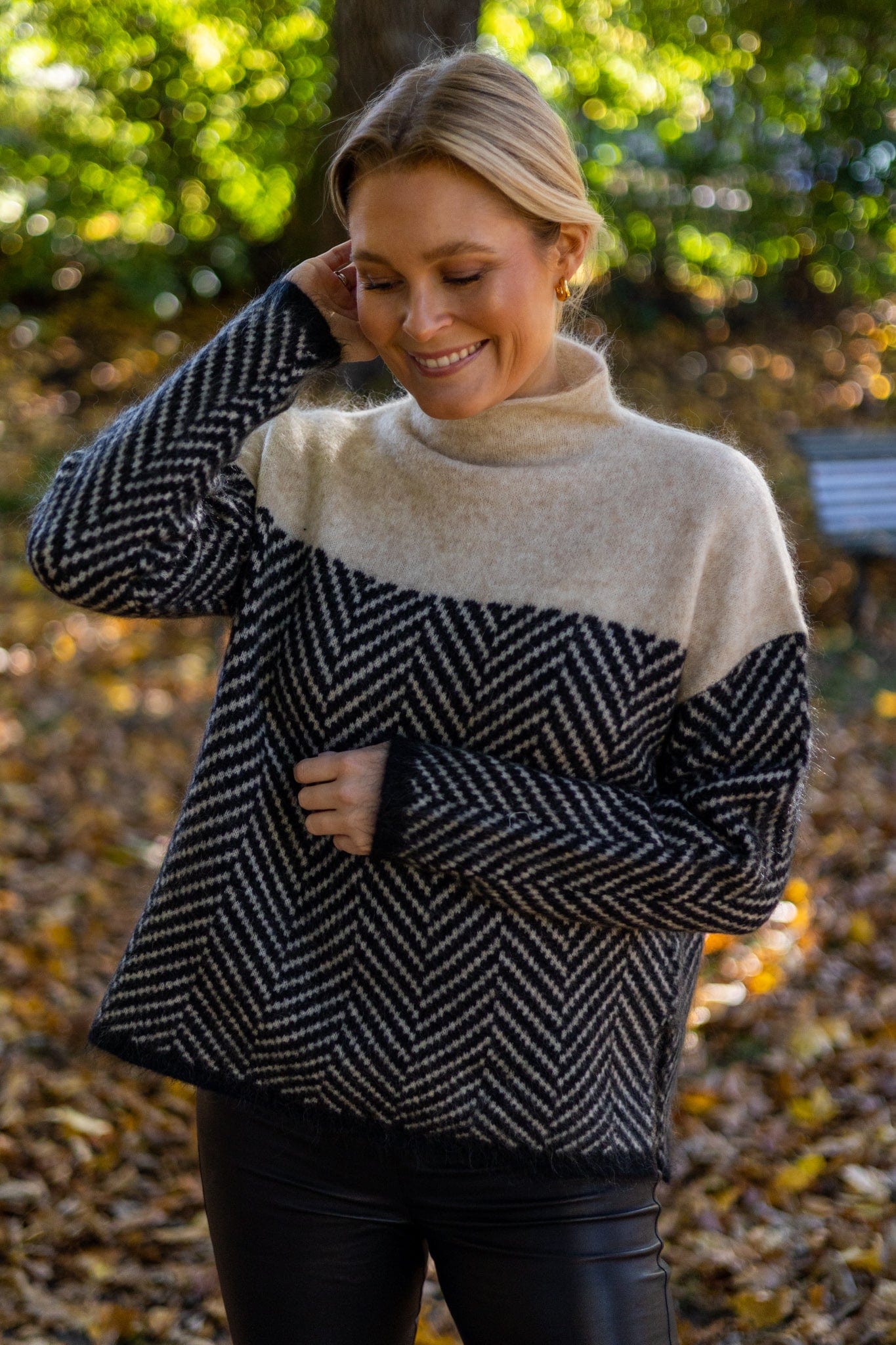 Jersey Mujer de Algodón Cuello Alto Bicolor