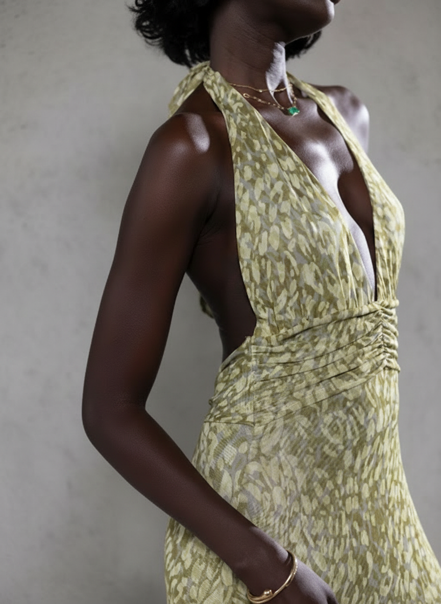 Vestido Maxi Mujer Fluido con Espalda Abierta Estilo Elegante