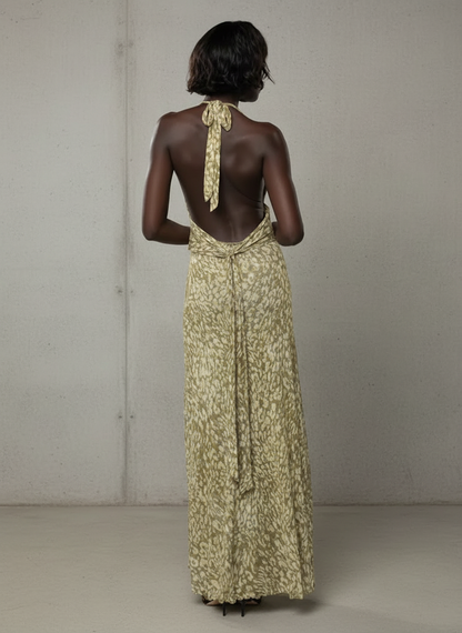 Vestido Maxi Mujer Fluido con Espalda Abierta Estilo Elegante