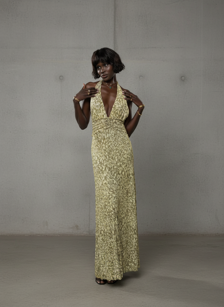 Vestido Maxi Mujer Fluido con Espalda Abierta Estilo Elegante