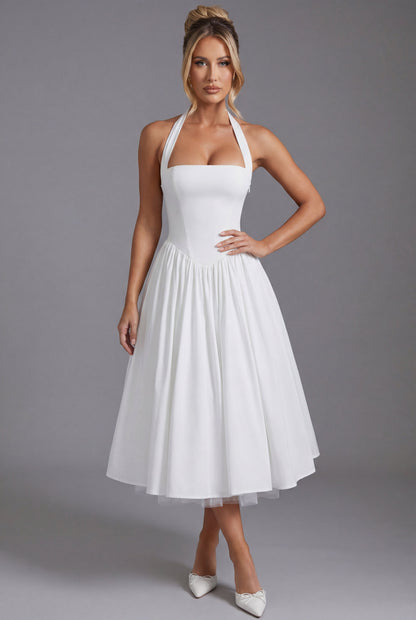 Vestido Midi Mujer Fiesta Cuello Halter Falda Línea A - Mavetta