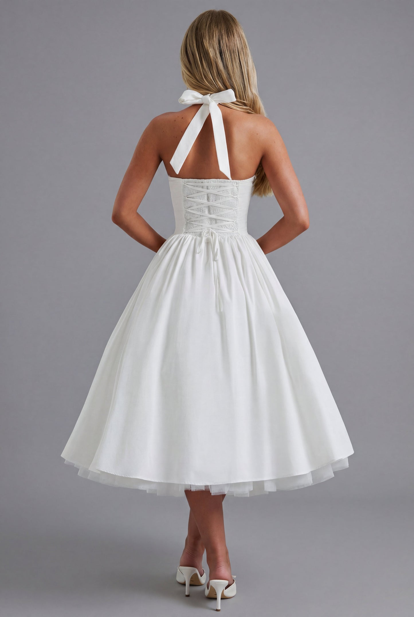 Vestido Midi Mujer Fiesta Cuello Halter Falda Línea A